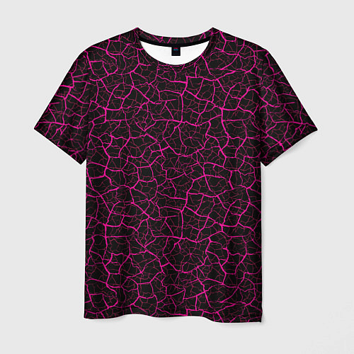 Мужская футболка Абстрактные розовые узоры в виде трещин на чёрном / 3D-принт – фото 1