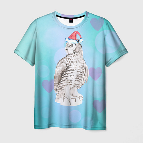 Мужская футболка Филин в новогодней шапке / 3D-принт – фото 1