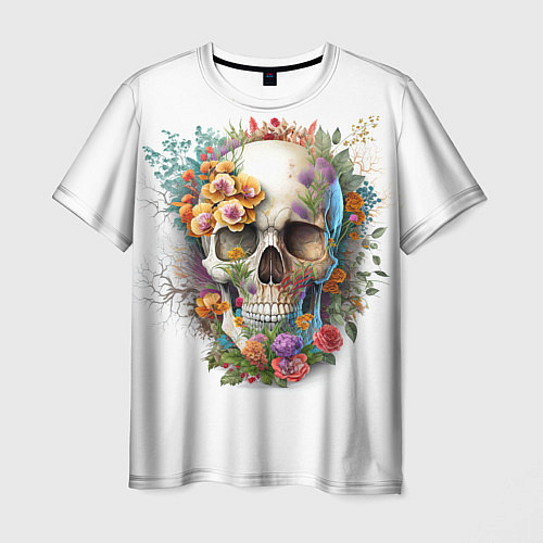 Мужская футболка Череп украшенный растениями и цветами / 3D-принт – фото 1