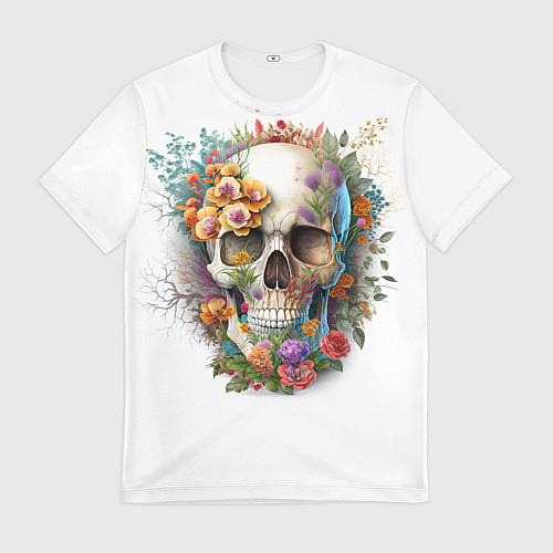 Мужская футболка Череп украшенный растениями и цветами / 3D-принт – фото 1