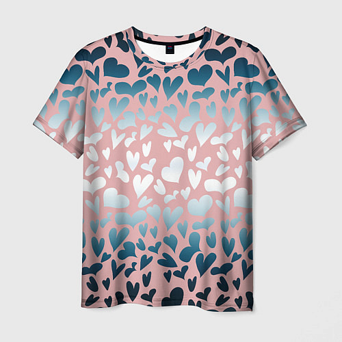 Мужская футболка Сердца розовые перламутровые паттерн / 3D-принт – фото 1