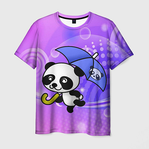 Мужская футболка Панда с зонтиком бежит в гости / 3D-принт – фото 1