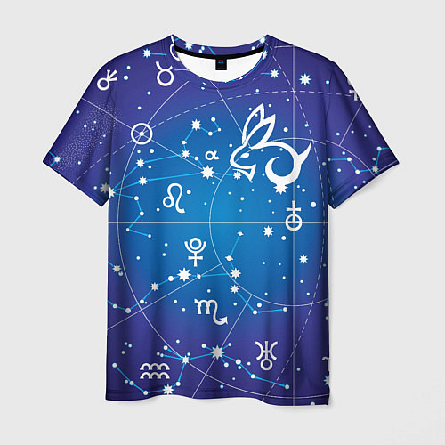 Мужская футболка Кролик символ 2023 на карте звездного неба / 3D-принт – фото 1