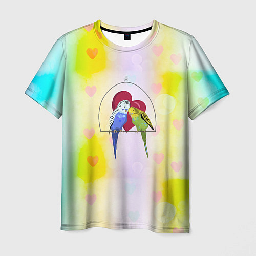 Мужская футболка Влюбленная пара волнистых попугайчиков / 3D-принт – фото 1