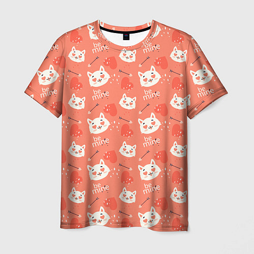 Мужская футболка Паттерн кот на персиковом фоне / 3D-принт – фото 1