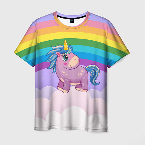 Мужская футболка Единорог на фоне радуги / 3D-принт – фото 1