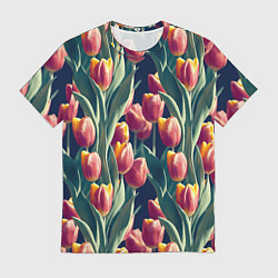 Футболка мужская Много тюльпанов, цвет: 3D-принт