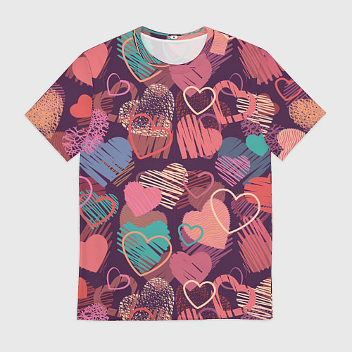 Мужская футболка Узор из разных сердец / 3D-принт – фото 1