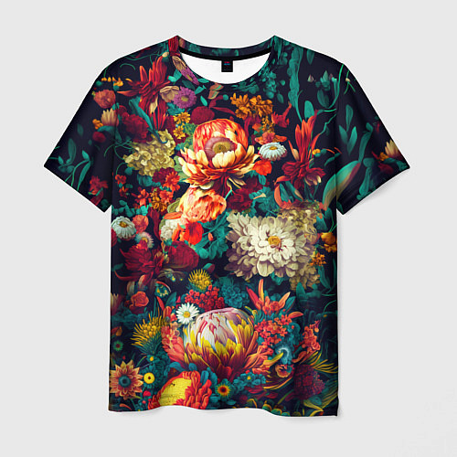 Мужская футболка Цветочный паттерн с цветами и листьями / 3D-принт – фото 1