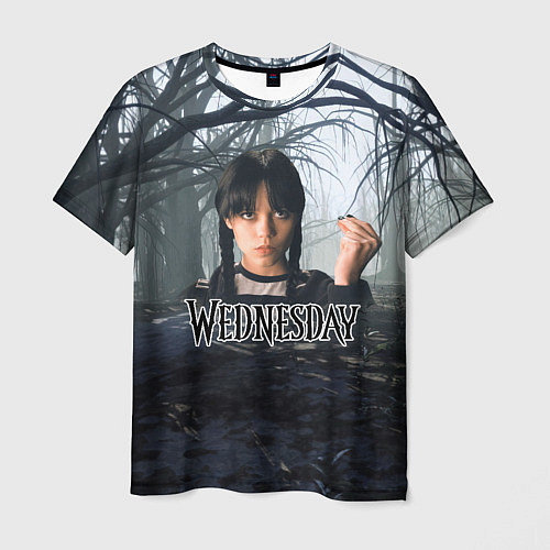 Мужская футболка Уэнсдэй туманный лес / 3D-принт – фото 1
