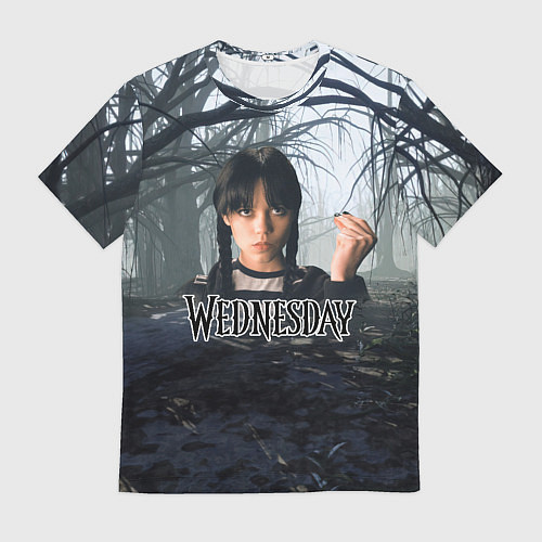 Мужская футболка Уэнсдэй туманный лес / 3D-принт – фото 1