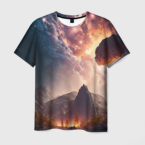 Мужская футболка Млечный Путь, как небесное творение над ландшафтом / 3D-принт – фото 1