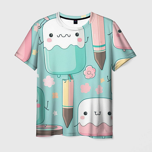 Мужская футболка Милые предметы с лицами / 3D-принт – фото 1