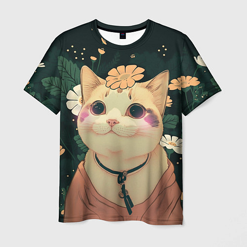 Мужская футболка Смущённый мемный котик / 3D-принт – фото 1
