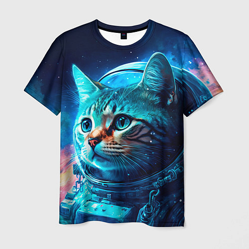 Мужская футболка Кот космонавт и звезды / 3D-принт – фото 1