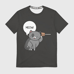 Футболка мужская Meow - серый кот, цвет: 3D-принт
