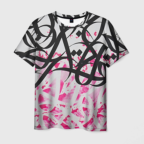 Мужская футболка Черно-розовая каллиграфия / 3D-принт – фото 1