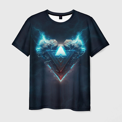 Мужская футболка Каменное сердце в синем неоновом электрическом све / 3D-принт – фото 1