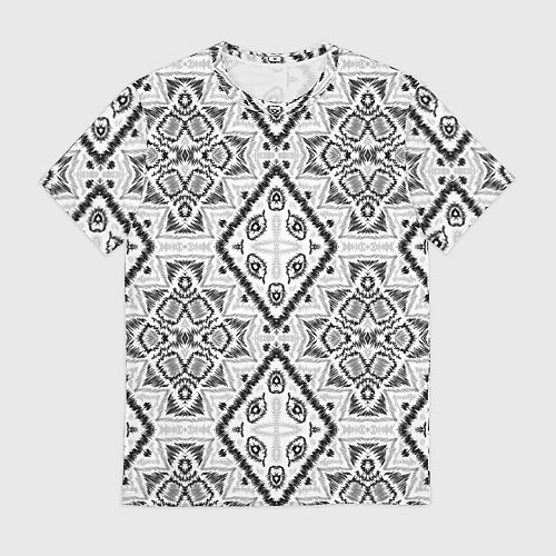 Мужская футболка Бело-серый этнический орнамент / 3D-принт – фото 1