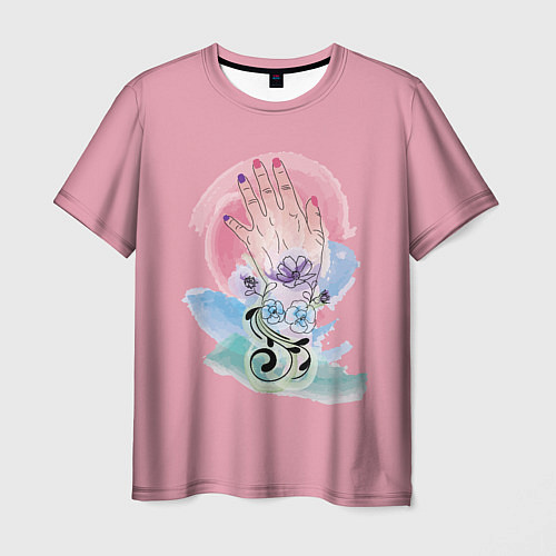 Мужская футболка Женская рука с абстрактными цветами / 3D-принт – фото 1