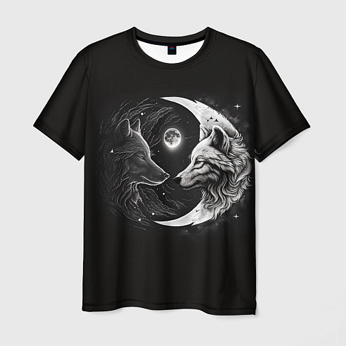Мужская футболка Волки инь-янь луна / 3D-принт – фото 1