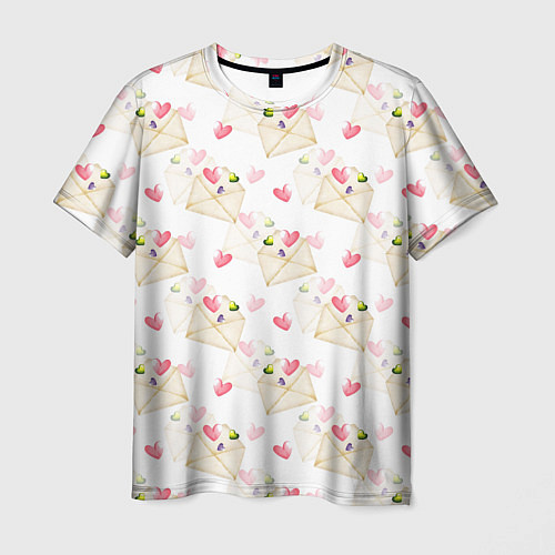 Мужская футболка Конверты с сердечками - паттерн / 3D-принт – фото 1