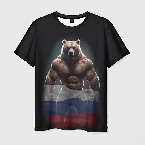 Мужская футболка Патриотичный медведь с российским флагом / 3D-принт – фото 1