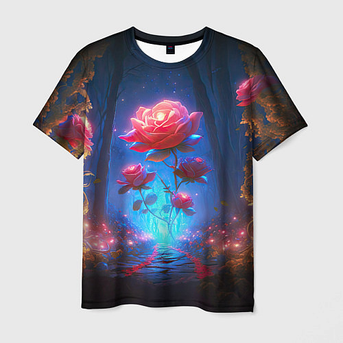Мужская футболка Алая роза в ночном лесу / 3D-принт – фото 1