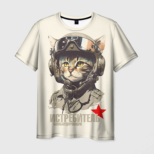 Мужская футболка Кот военный пилот / 3D-принт – фото 1