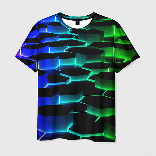 Мужская футболка Неоновый разлом световых плит / 3D-принт – фото 1