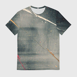 Мужская футболка Серый туман и красные, оранжевые, белые мазки крас