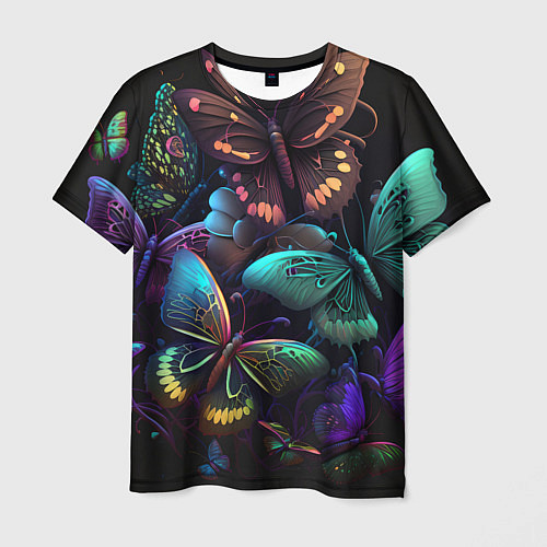 Мужская футболка Разные неоновые бабочки / 3D-принт – фото 1