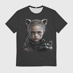 Футболка мужская Девочка и енот, цвет: 3D-принт