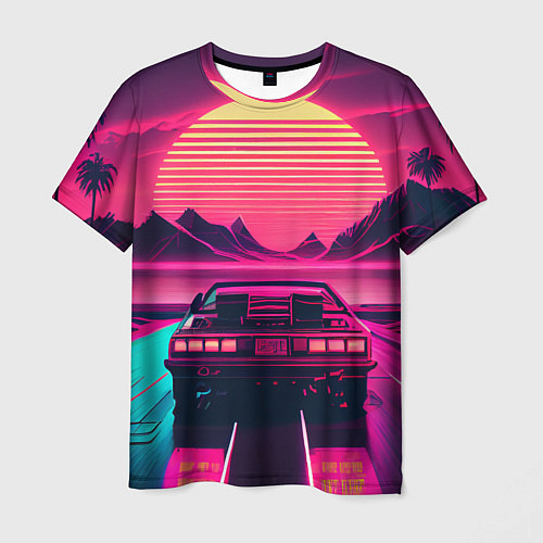 Мужская футболка Синтвейв закат и автомобиль / 3D-принт – фото 1