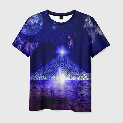 Мужская футболка Синяя магическая пирамида, горы и космос / 3D-принт – фото 1