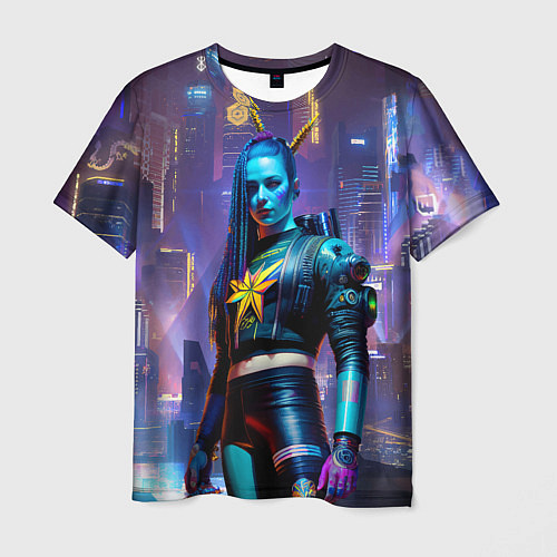Мужская футболка Cyberpunk - brave girl - neural network / 3D-принт – фото 1