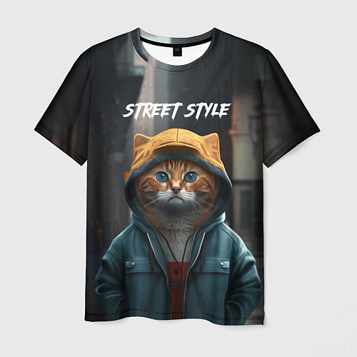 Мужская футболка Street cat / 3D-принт – фото 1
