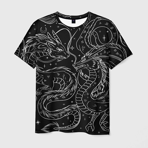 Мужская футболка Дракон - унесенные призраками: тату на черном / 3D-принт – фото 1