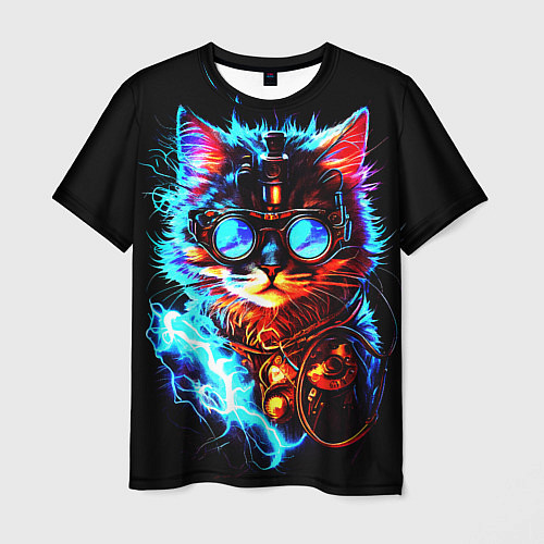 Мужская футболка Светящийся кот стимпанк / 3D-принт – фото 1