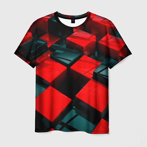 Мужская футболка Кубы геометрии красный и чёрный / 3D-принт – фото 1