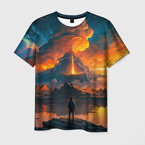 Мужская футболка Вулкан на закате / 3D-принт – фото 1
