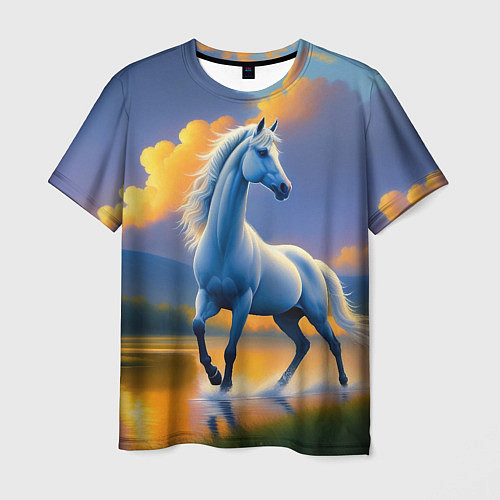 Мужская футболка Белая лошадь на рассвете / 3D-принт – фото 1