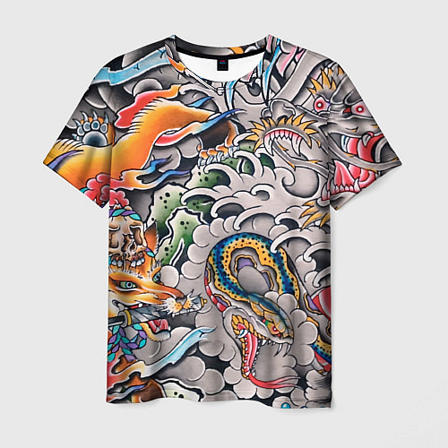 Мужская футболка Иредзуми: дракон и лис / 3D-принт – фото 1