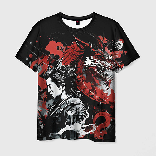 Мужская футболка Японский самурай с драконом / 3D-принт – фото 1