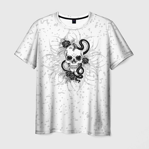 Мужская футболка Череп со змеей тату / 3D-принт – фото 1