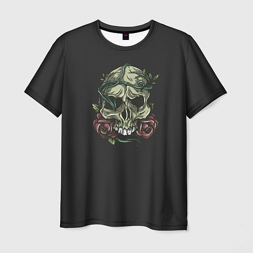 Мужская футболка Зеленый череп с розами / 3D-принт – фото 1