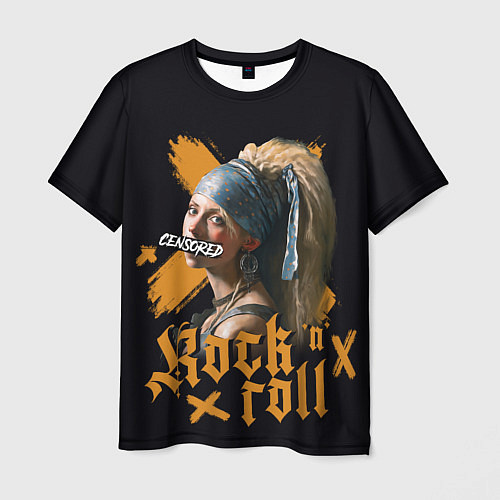 Мужская футболка Рок девушка с жемчужной серёжкой / 3D-принт – фото 1