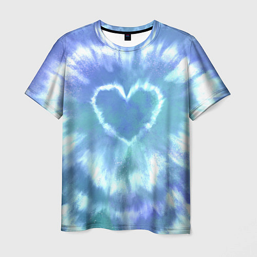 Мужская футболка Сердце - тай-дай - голубой / 3D-принт – фото 1