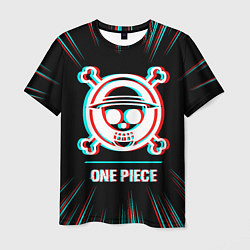 Футболка мужская Символ One Piece в стиле glitch на темном фоне, цвет: 3D-принт