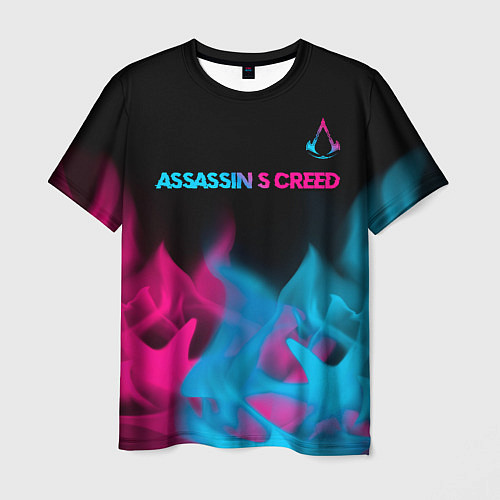 Мужская футболка Assassins Creed - neon gradient: символ сверху / 3D-принт – фото 1